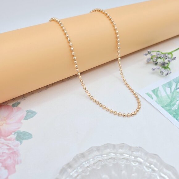 Rose Gold Polished Ball Chain Necklace, 17.7 Inch Dainty Shine Style, XPNL0036 - Picture 2 of 12